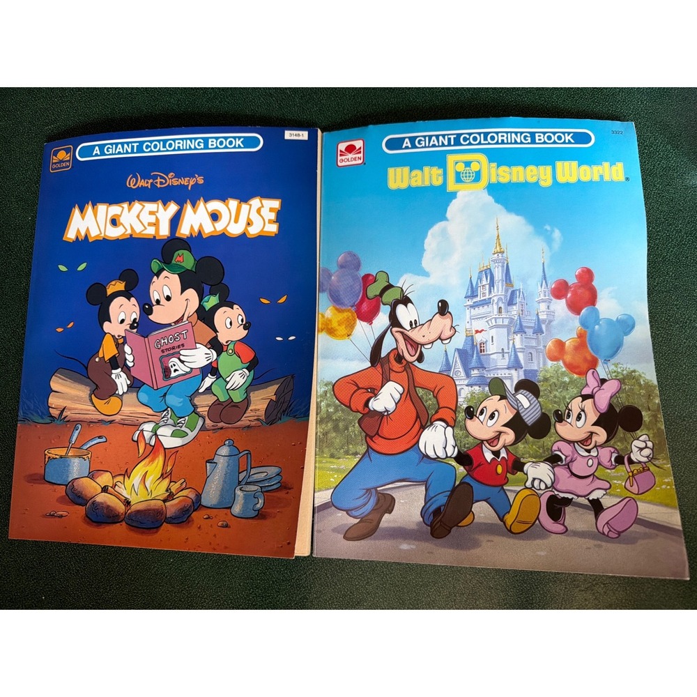 Vintage Mickey Mouse & Walt Disney World Golden Giant Coloring Books 1987 1991